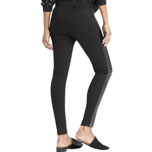 Hatch Black Maternity Leggings Faux Leather Side Stripe Comfy Pull On Everyday M - Picture 1 of 9